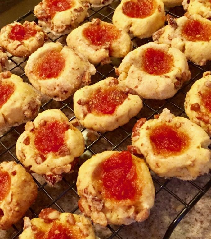 Cornmeal Cookies with Tomato Jam cooling on a baking rack