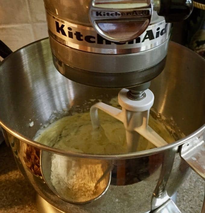 Creaming butter and sugar for Cornmeal Cookies with Tomato Jam