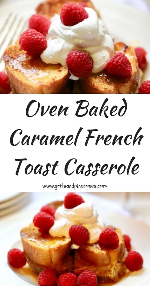 This Oven Baked Caramel French Toast Casserole is an easy, make-ahead, delicious and decadent Christmas breakfast or brunch entrée with creamy sweet caramel and luscious custard. #frenchtoastcasserole, #christmasbreakfastcasserole, #christmasbreakfast, #brunchrecipes, #breakfastrecipes, #breakfastcasseroles,