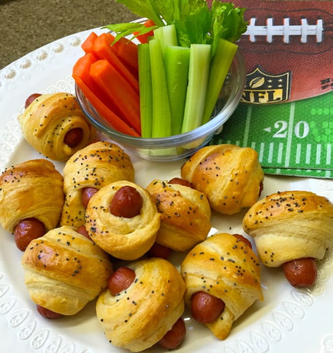 Pigs in a Blanket with carrots and celery