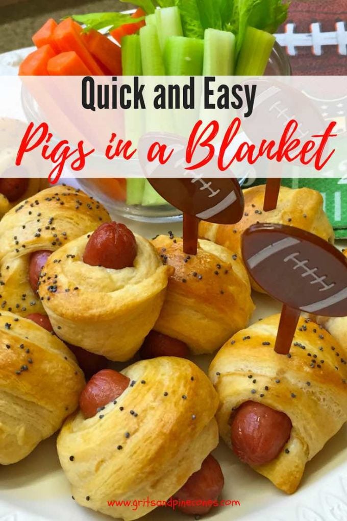 This Quick and Easy Pigs in a Blanket recipe isn't but it's a classic and delicious game day and tailgate party treat that your guests will devour. This easy recipe which crescent rolls and mini hot dogs also includes a special sauce just for dipping your Pigs in a Blanket! #gameday, #tailgating, #party, #appetizer, #snacks