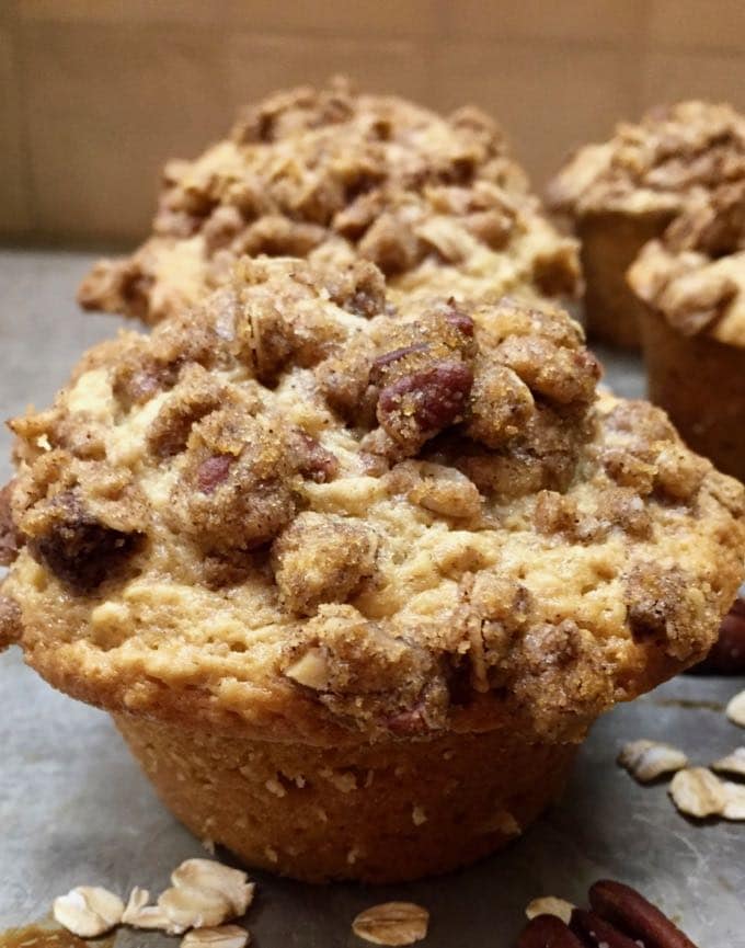 Breakfast oatmeal muffins on a baking sheet.