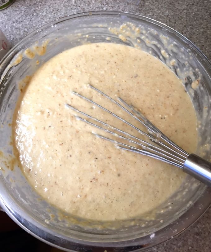 Batter in a bowl for oatmeal muffins.