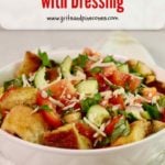 Pinterest pin for Panzanella Salad showing a bowl of salad.