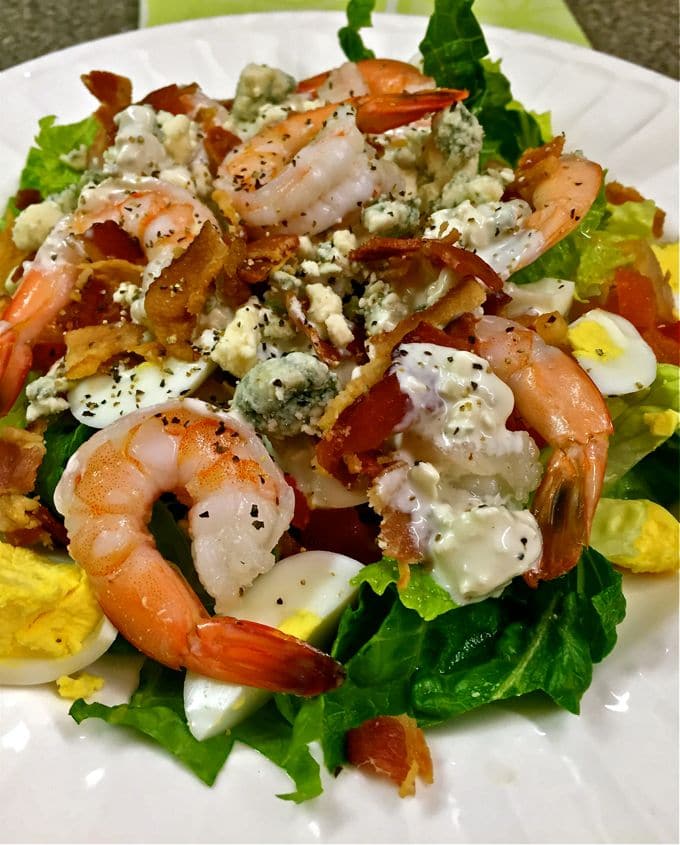 Shrimp Cobb Salad with Blue Cheese Dressing | gritsandpinecones.com