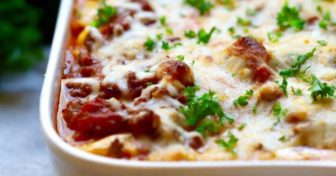Easy Make Ahead Baked Ziti with Sausage and Ricotta | gritsandpinecones.com