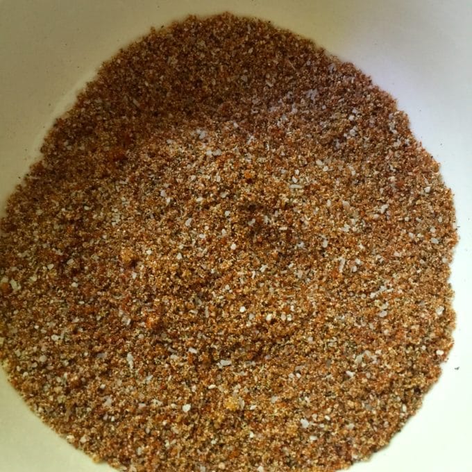Spices and brown sugar in a bowl for a rub. 