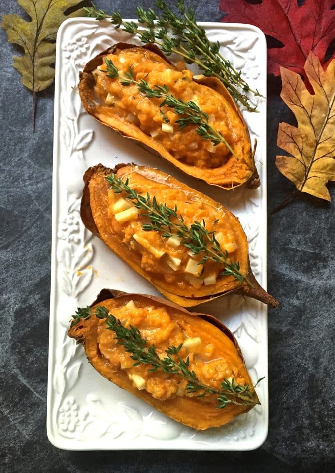 Easy Twice Baked Sweet Potatoes ready for Thanksgiving