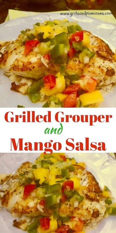 Grilled Grouper and Mango Salsa is the perfect dinner entrée! This fresh seafood recipe is healthy, low in calories and chock full of vitamins and all things good for you, and the sweet and spicy mango salsa is full of colorful fresh fruit and vegetables and is out of this world delicious!