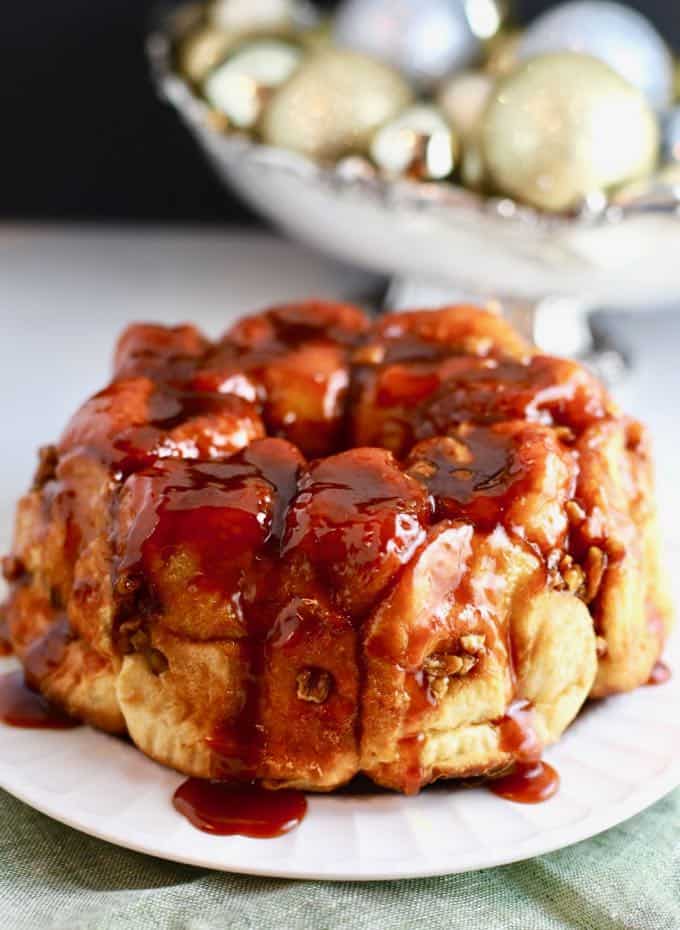 Butterscotch pecan monkey bread on a white plate.