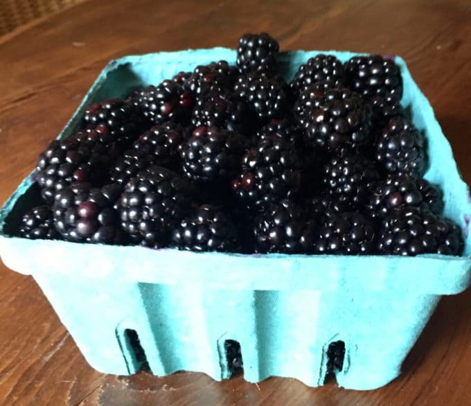 A carton of blackberries.