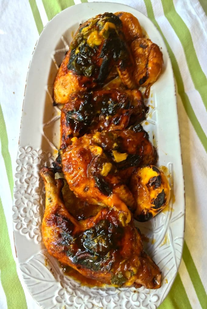 Peach Glazed Chicken on a white serving platter.