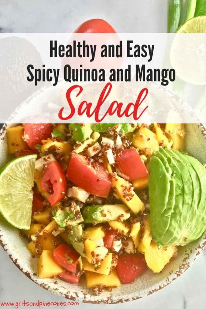 I know the calendar says fall, but easy Spicy Quinoa and Mango Salad is a perfect cool, light and refreshing, and healthy choice for our still warm weather. #salad, #easyrecipe, #healthy, #healthyrecipes, #healthyfood