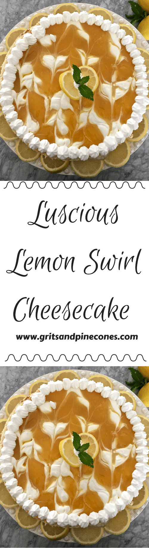 Luscious Lemon Swirl Cheesecake is easy, it's elegant, it's out of this world delicious, and it's the perfect dessert to serve for Easter dinner!