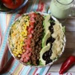 Beef Taco Salad with Avocado Cilantro-Lime Dressing
