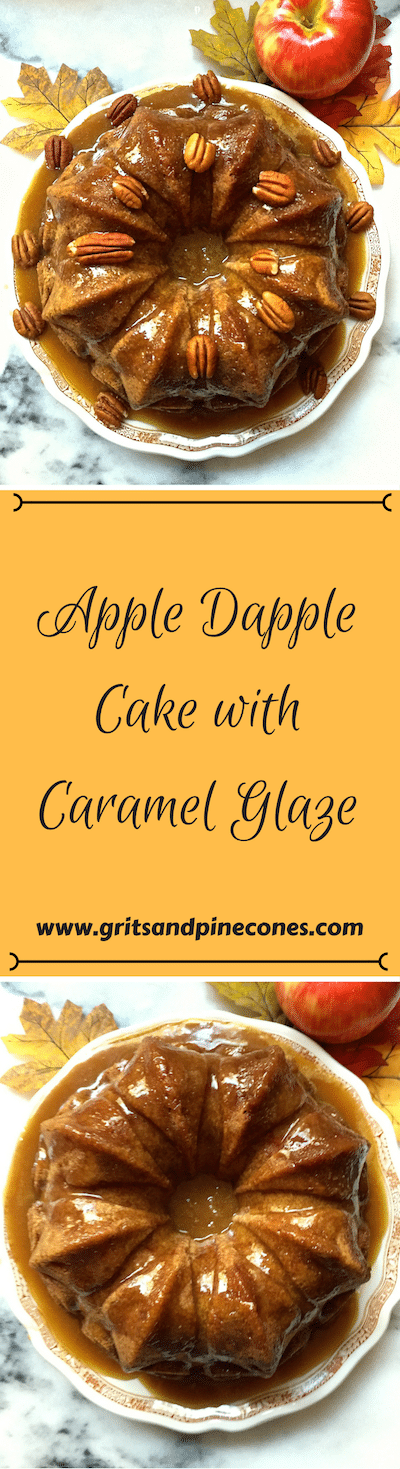 Apple Dapple Cake with Caramel Glaze is an amazingly simple, moist, and delicious homemade cake made from scratch, filled with fresh apples and covered with an easy sweet caramel glaze!