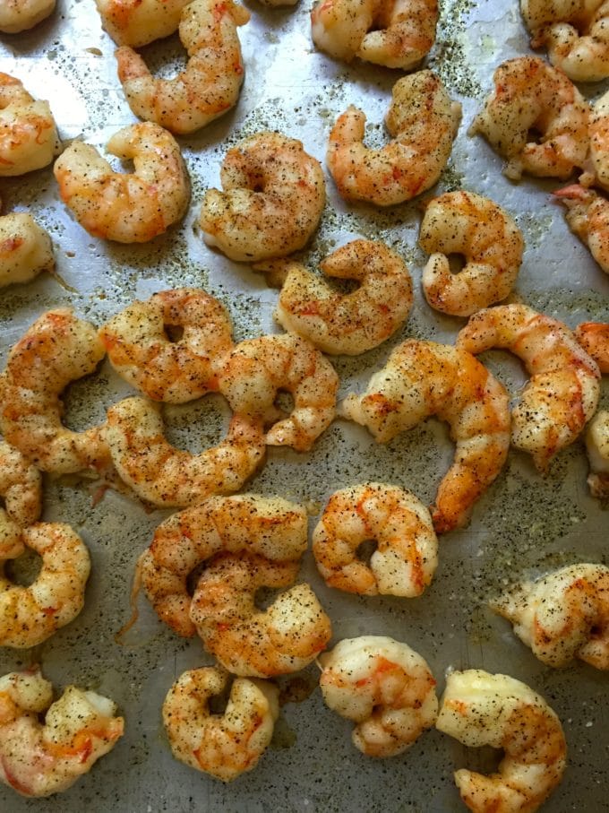 Easy Ten Minute Roasted Shrimp hot out of the oven on a baking sheet