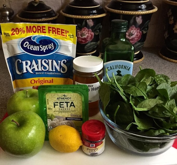 Spinach, Apple, and Cranberry Salad ingredients