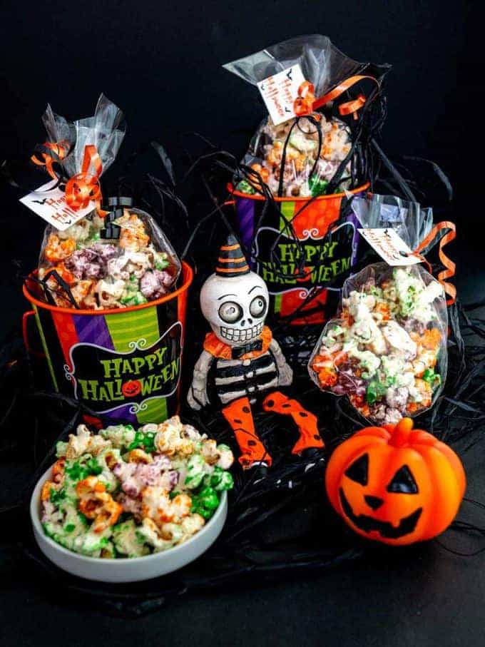 Clear gift bags of Halloween Kettle Corn.