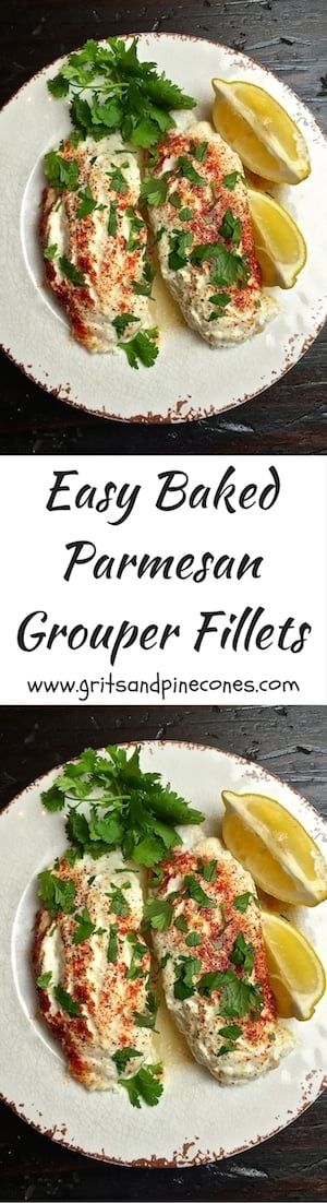 Easy Baked Parmesan Grouper Fillets is perfect for a hurried weeknight dinner with the family, but it's also a great entrée to serve company.
