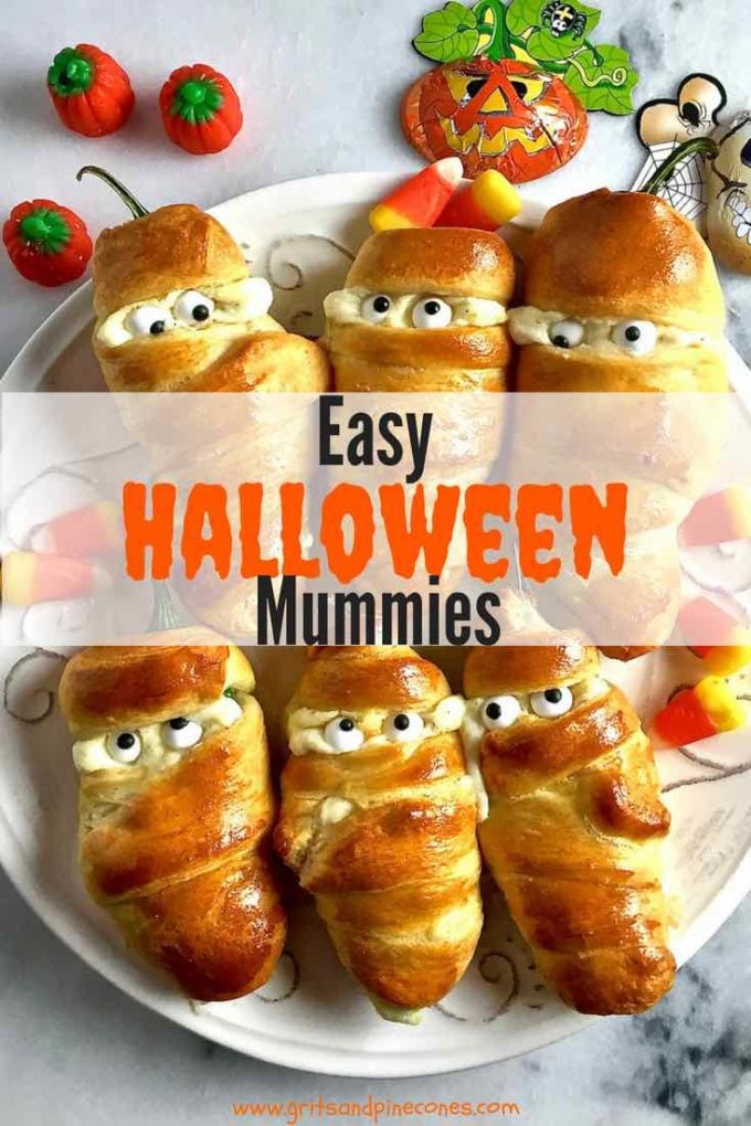 Easy Halloween Jalapeño Mummies are a slightly creepy, fun and healthy food treat that is perfect for a party or after-school snack, and this recipe is simple enough for your kids to make! #halloweenrecipes, ##halloweenappetizers, #halloweenpartyfood, #halloweenpartyfoodideas, #halloweentreats, #halloweenfood, #easyhalloweentreats, #easyhalloweenfoodideas, #easyhalloweenrecipes,
#halloweenappetizers
#halloweenparty
#party
#halloweensnacks
via @gritspinecones