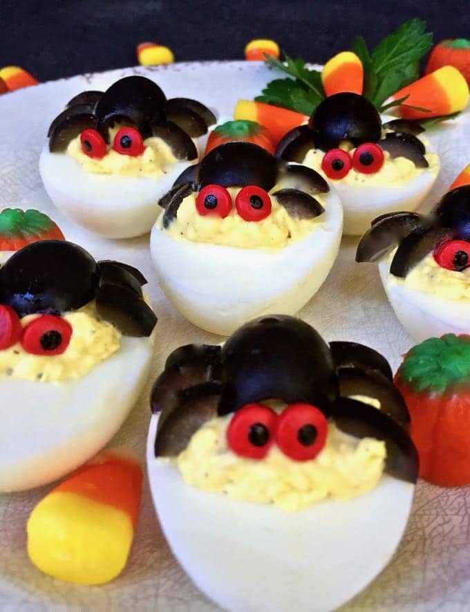 Halloween Spooky Spider Deviled Eggs Recipe | gritsandpinecones.com