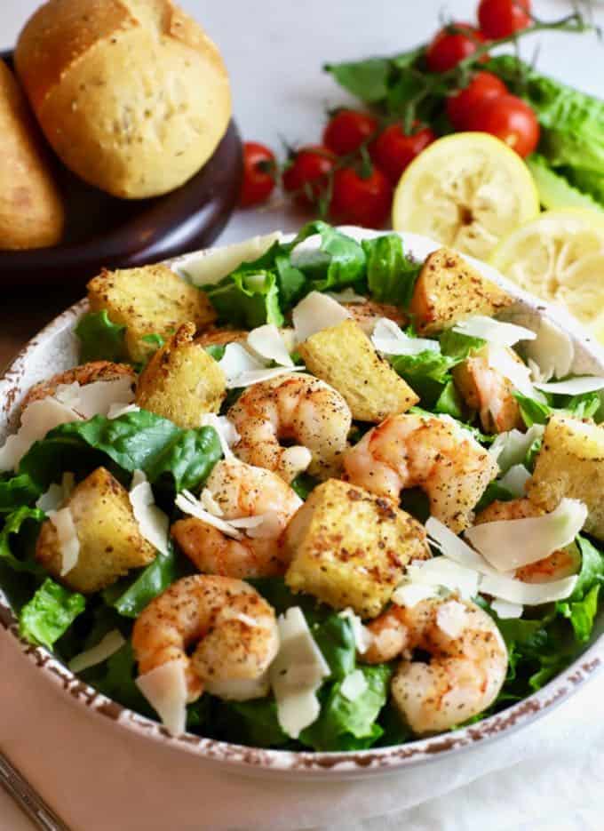 Easy Shrimp Caesar Salad with Homemade Caesar Salad Dressing