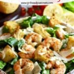 Pinterest pin for Shrimp Caesar Salad.