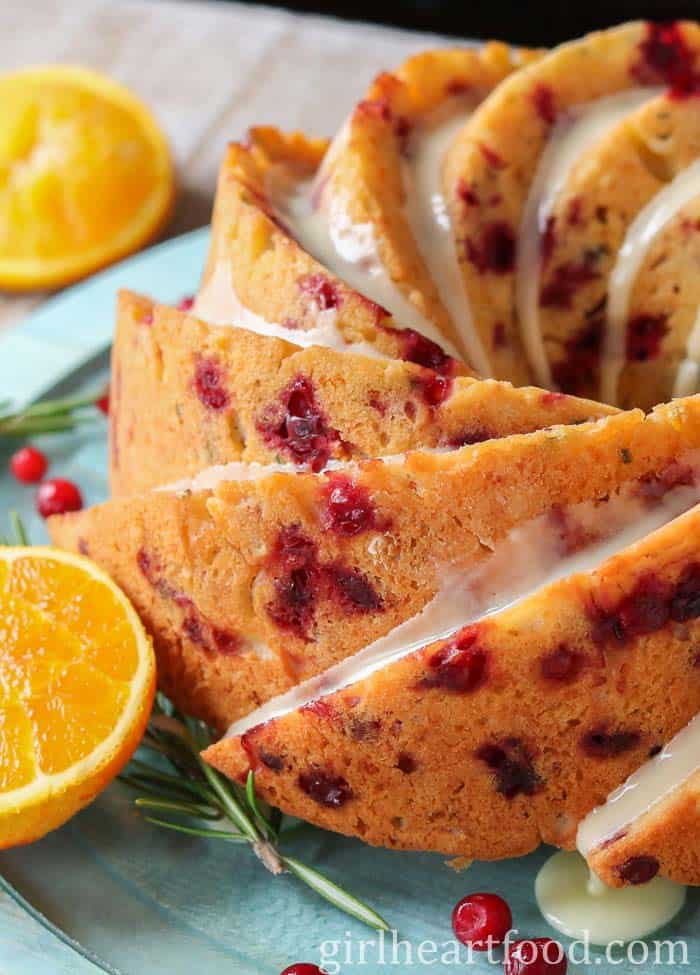 Newfoundland Partridgeberry Berry Cake with oranges.