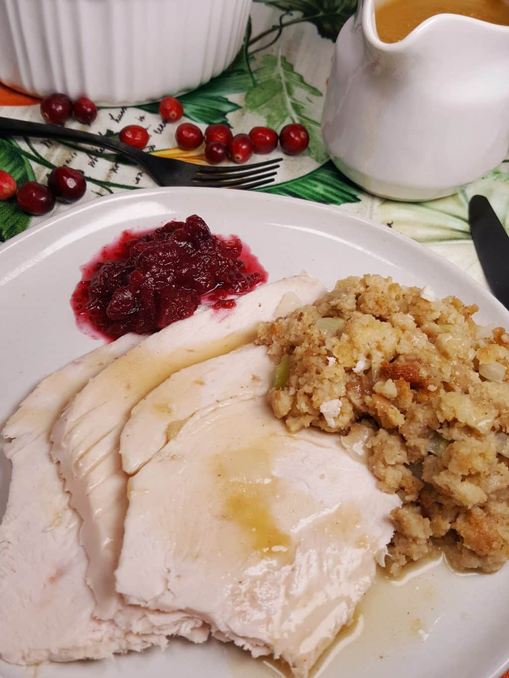 Instant Pot Turkey Breast topped with gravy.