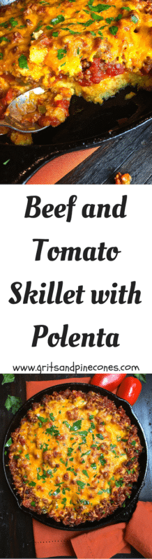 If you are looking for an easy one-skillet meal full of juicy ground chuck, cheese, and more cheese, and healthy and delicious tomatoes all combined and baked on top of the creamiest polenta imaginable, you are in the right place. www.gritsandpinecones.com