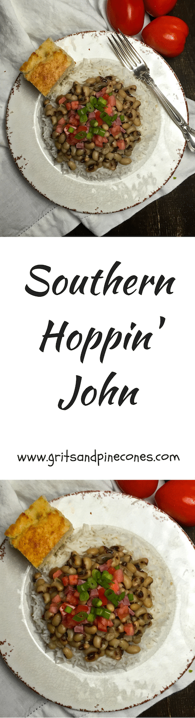 A New Year's Day tradition in the South is eating Hoppin' John for dinner. Hoppin' John is cooked Black-Eyed Peas served over white rice.
