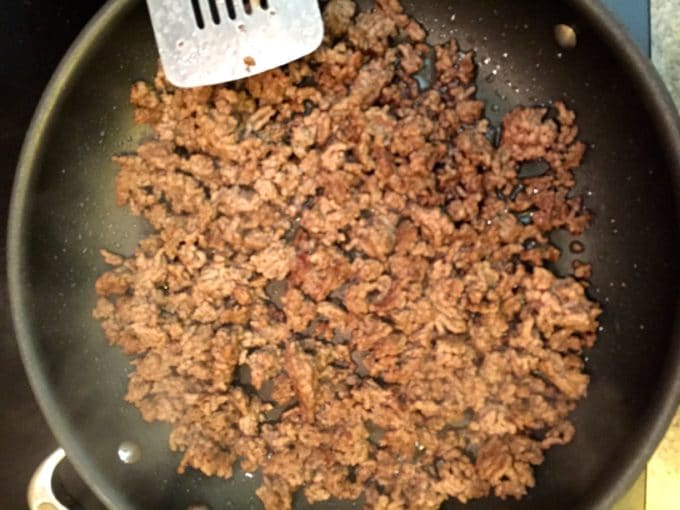 Browning ground beef for Beef and Tomato Skillet with Polenta