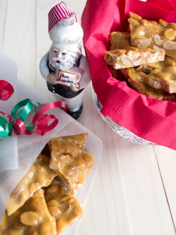 Old Fashioned Peanut Brittle packaged in an attractive package with ribbons. 