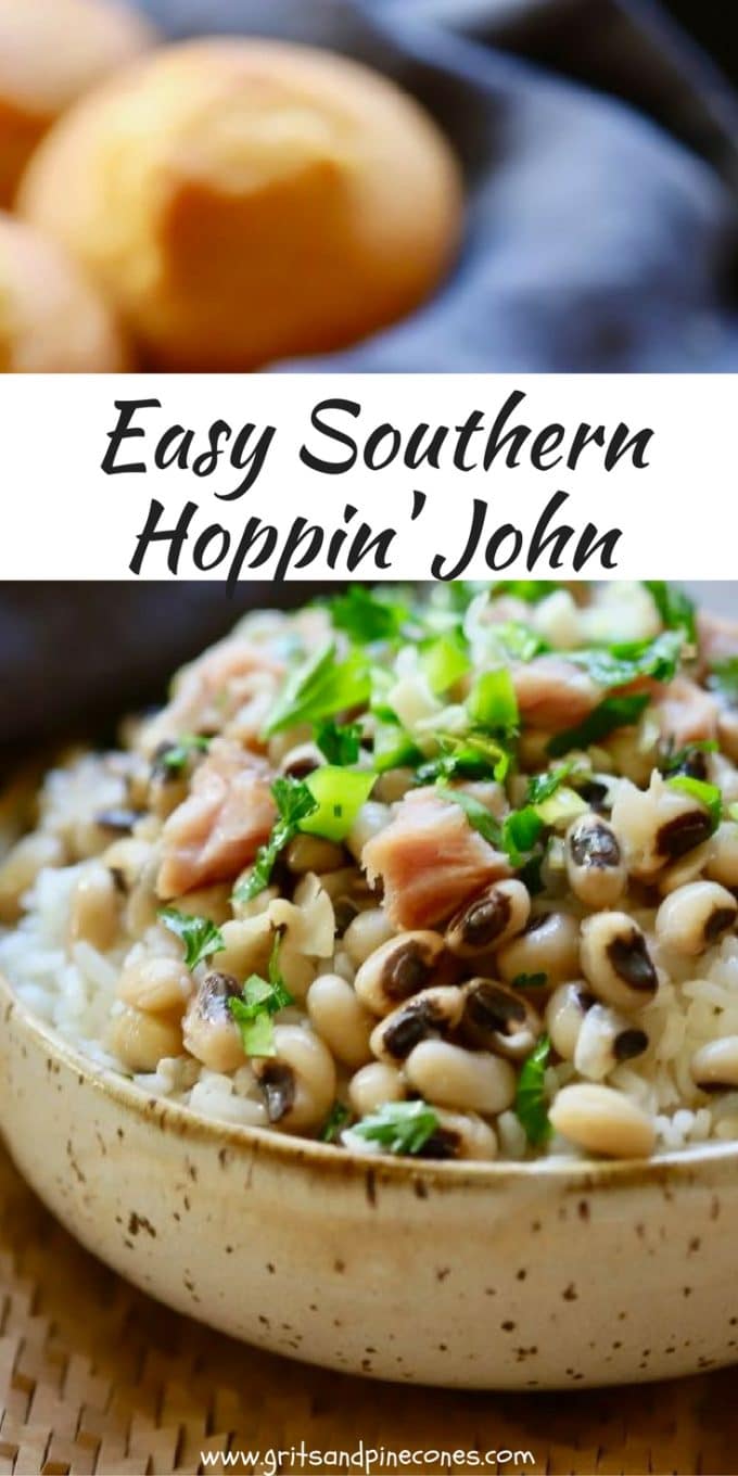 A New Year's Day tradition in the South is eating Hoppin' John for dinner. Hoppin' John is easy and healthy and is cooked Black-Eyed Peas served with rice.