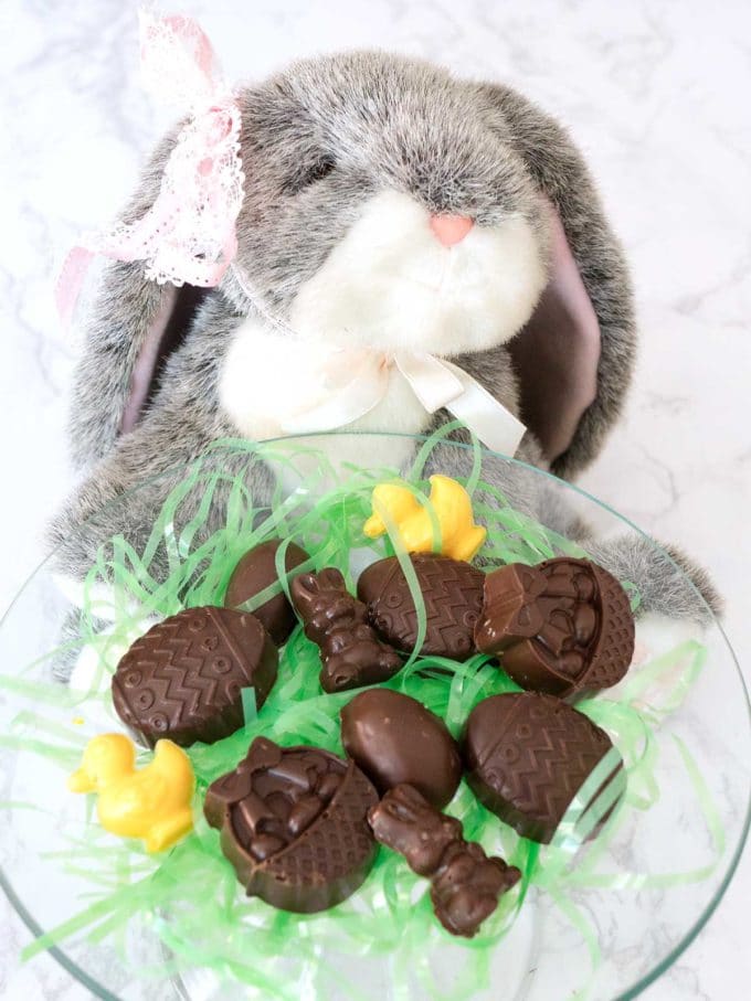 A plate of chocolate Easter candy. 