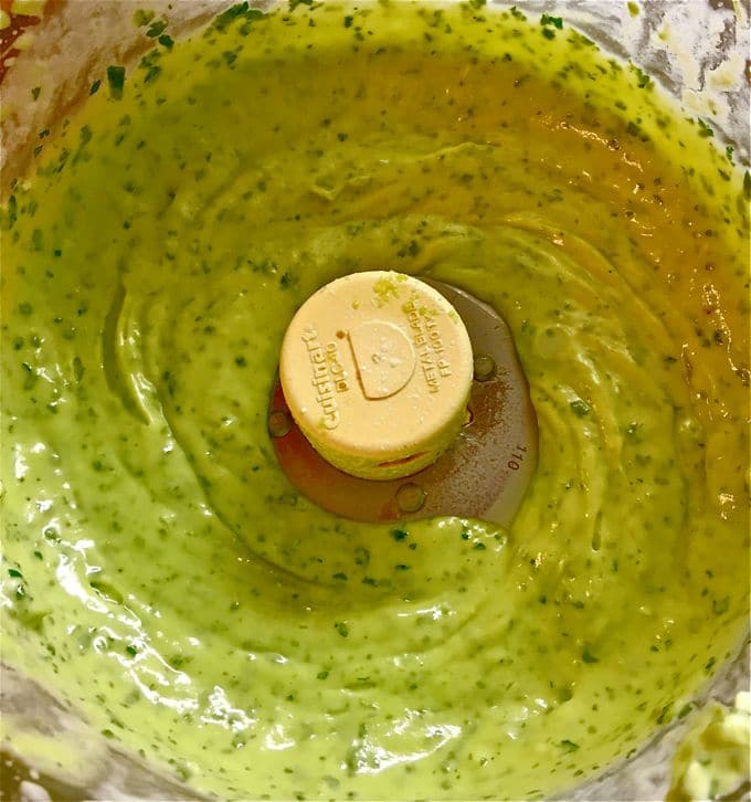 Avocado Lime Dressing in a food processor.
