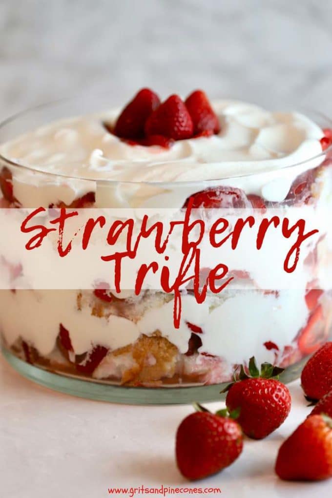 No-bake, make-ahead Strawberry Trifle with Angel Food Cake recipe with fresh juicy strawberries, creamy whipped cream, and heavenly angel food cake is an easy, elegant and delicious dessert and makes a sweet ending to any meal #desserts, #dessertrecipes, #easydesserts, #nobakedesserts, #strawberries, #strawberryrecipes, #trifle
