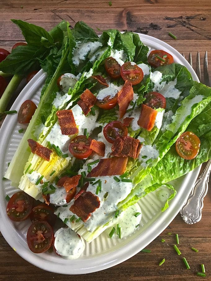 Romaine Wedge Salad with Green Goddess Dressing it's what's for dinner tonight