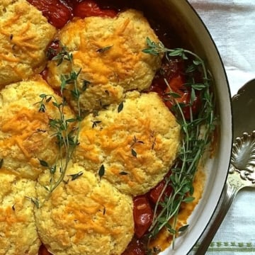 Dig in to this Savory Tomato Cobbler with Cornmeal-Cheddar Biscuits