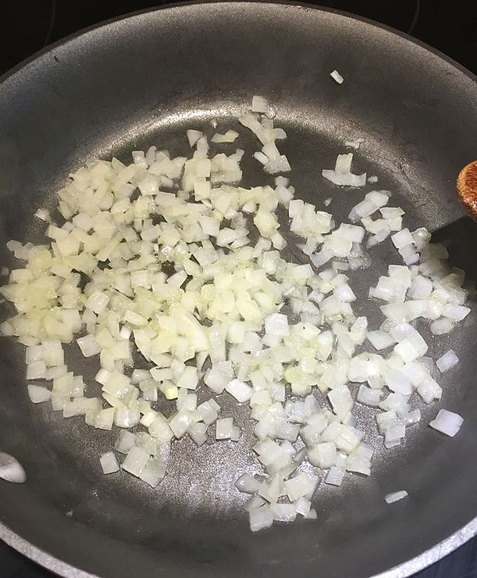 Sautéed onions for Tomato Cobbler with Cornbread-Cheddar Biscuits