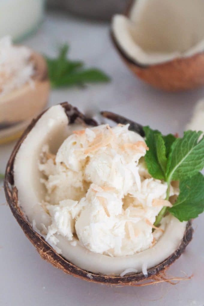 Coconut Ice Cream in a real coconut shell. 