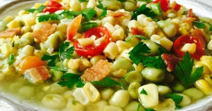 Southern Succotash Recipe with White Acre Peas | gritsandpinecones.com