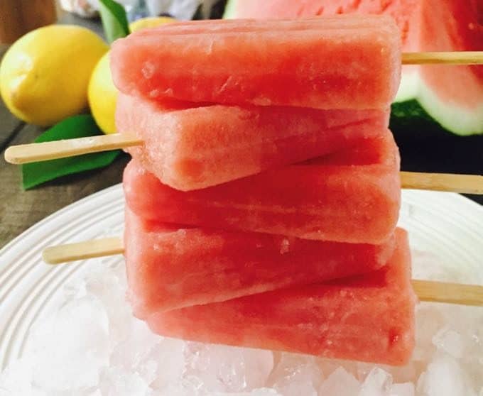 Easy Watermelon Lemonade Ice Pops stacked and ready to enjoy