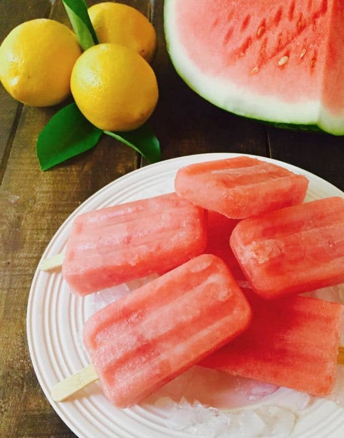 Easy Watermelon Lemonade Ice Pops on ice