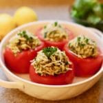 Spinach and Orzo Stuffed Tomatoes ready to serve