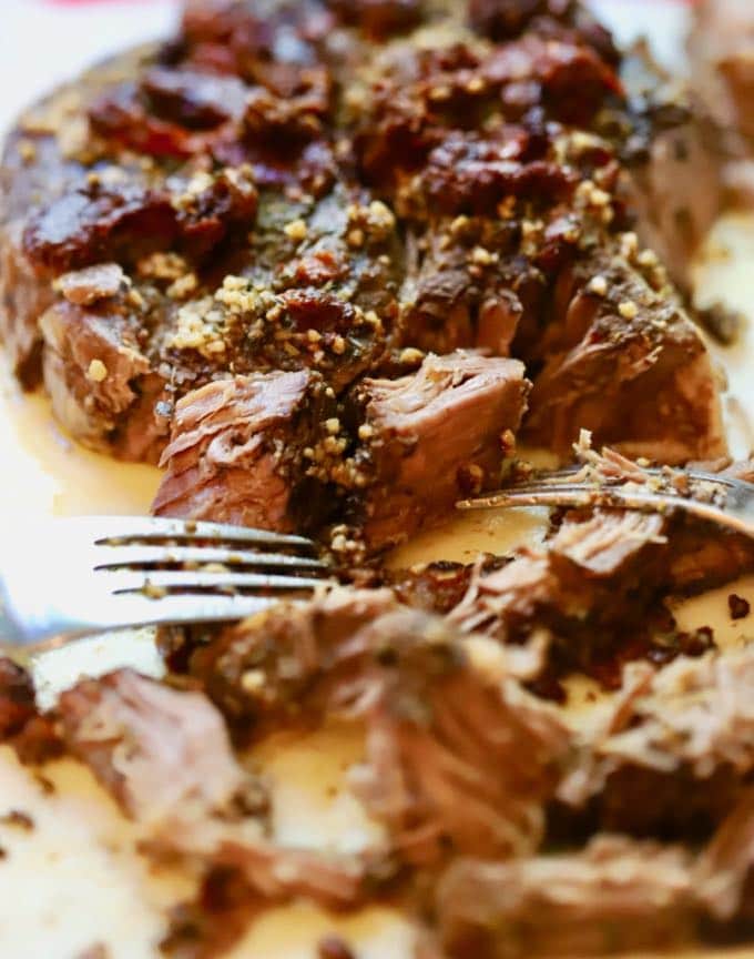 Slow Cooker Mediterranean Beef Roast so tender you can cut it with a fork