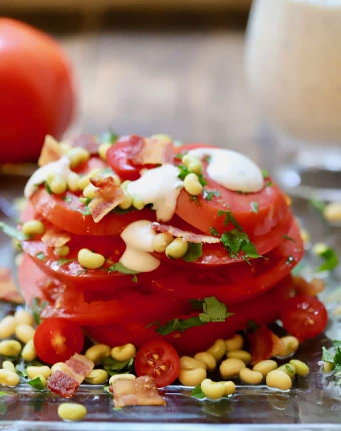 Tomato Salad with White Acre Peas and Blue Cheese Dressing