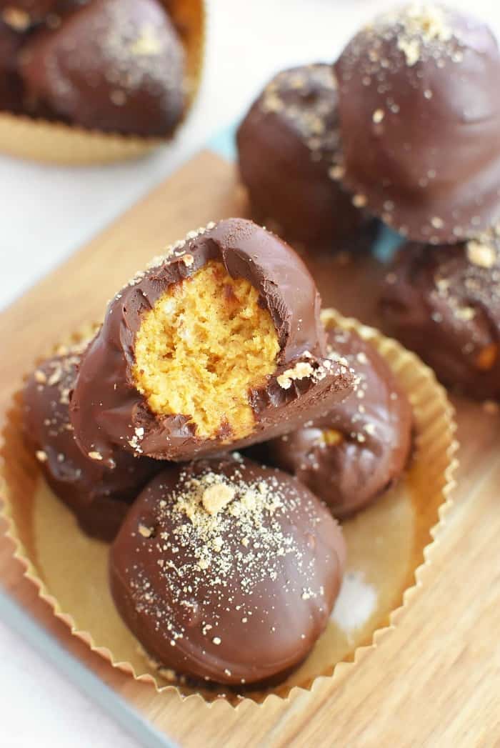 Pumpkin Pie Chocolate Truffles on a plate.