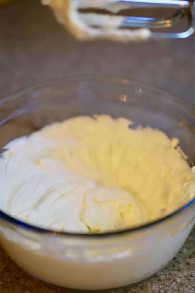 Cream cheese whipped cream for Christmas Red Velvet Cake Trifle